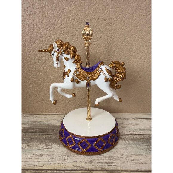 Hamilton Collection "Amethyst Promenade" Jeweled Unicorn Carousel Figurine 2004 - Picture 2 of 12
